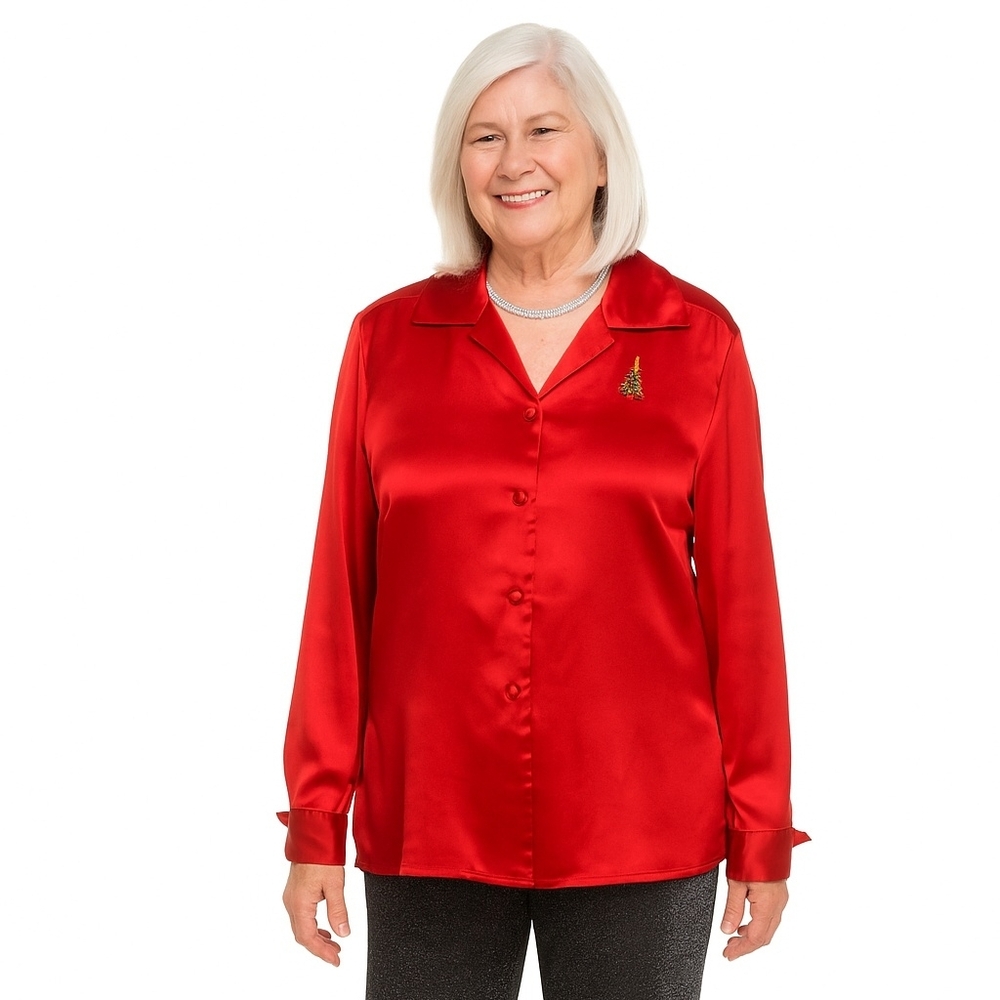 JORDAN Women's Vintage Dressy Blouse Large Red Classic Winter  Christmas